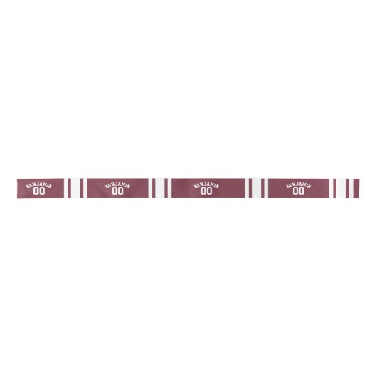 Maroon en White Jersey Stripes Custom Name Number Satijnen Lint (Voorkant)