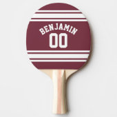 Maroon en White Jersey Stripes Custom Name Number Tafeltennisbatje (Voorkant)