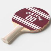 Maroon en White Jersey Stripes Custom Name Number Tafeltennisbatje (Voorkant Gekanteld)