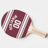 Maroon en White Jersey Stripes Custom Name Number Tafeltennisbatje (Zijkant)