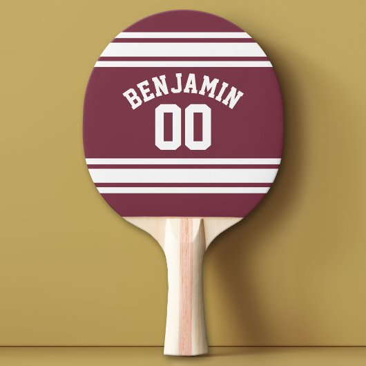 Maroon en White Jersey Stripes Custom Name Number Tafeltennisbatje