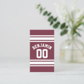 Maroon en White Jersey Stripes Custom Name Number Visitekaartje (Staand voorkant)
