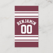 Maroon en White Jersey Stripes Custom Name Number Visitekaartje (Voorkant)
