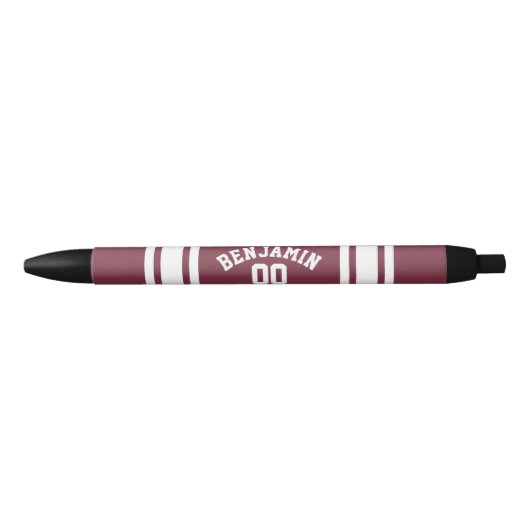 Maroon en White Jersey Stripes Custom Name Number Zwarte Inkt Pen (Voorkant)