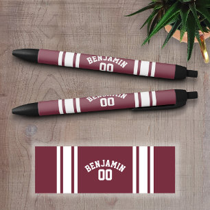 Maroon en White Jersey Stripes Custom Name Number Zwarte Inkt Pen
