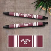 Maroon en White Jersey Stripes Custom Name Number Zwarte Inkt Pen