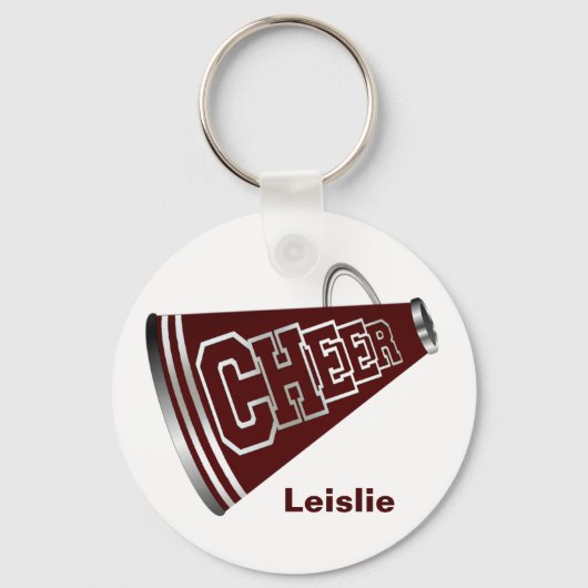 Maroon en White Megaphone Cheerleader Sleutelhange Sleutelhanger (Voorkant)