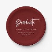 Maroon en White Modern Script Graduation Party Papieren Bordje (Voorkant)
