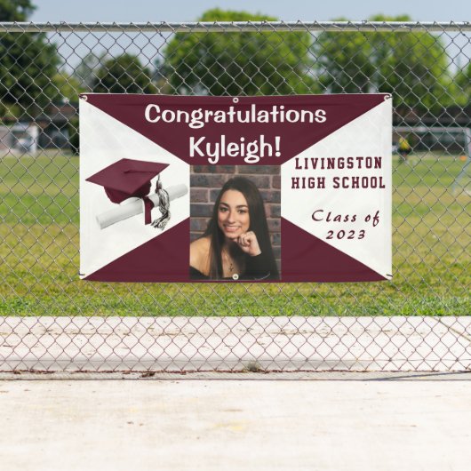 Maroon en wit Afstuderen Spandoek (Insitu)