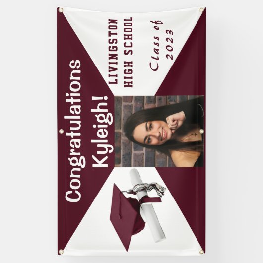 Maroon en wit Afstuderen Spandoek (Verticaal)