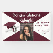 Maroon en wit Afstuderen Spandoek (Horizontaal)