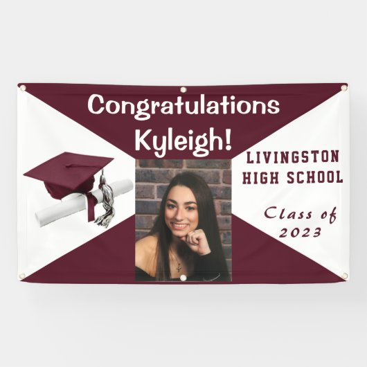 Maroon en wit Afstuderen Spandoek (Horizontaal)