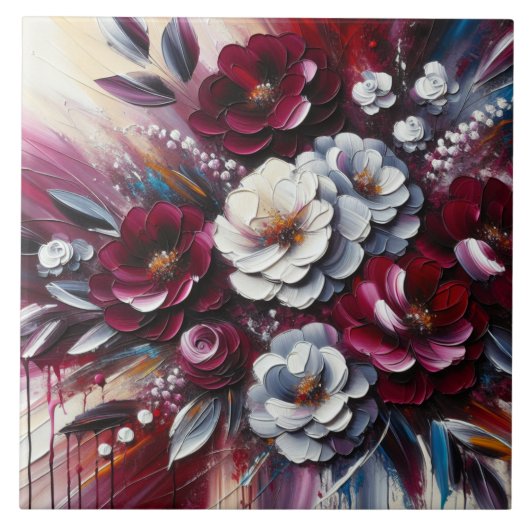 Maroon en wit Bloemen arrangement | Tegeltje (Voorkant)