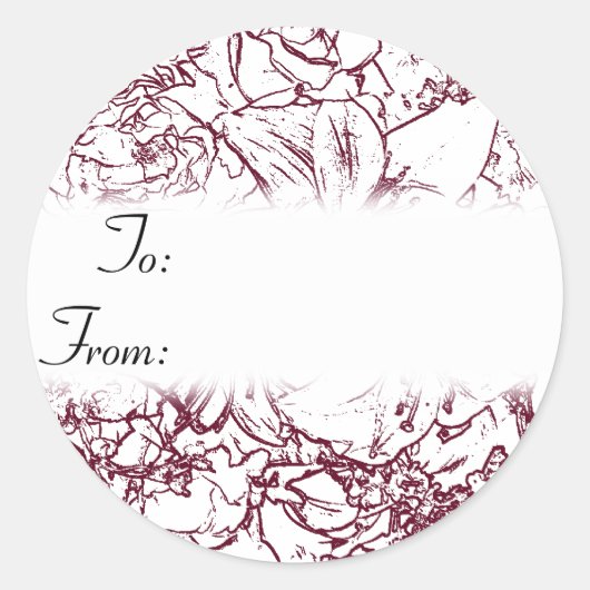 Maroon en Wit Bloemen Kerstcadeau Label Sticker (Voorkant)
