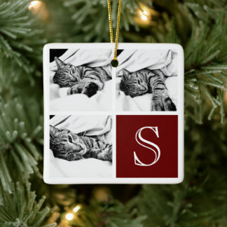 Maroon en wit instagram Foto Collage Monogram Keramisch Ornament