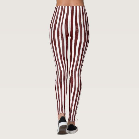 Maroon en wit verticaal gestreepte Leggings (Achterkant)