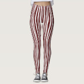 Maroon en wit verticaal gestreepte Leggings (Voorkant)
