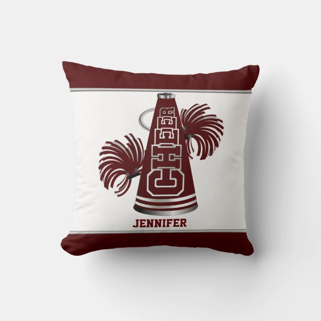 Maroon en witte Megaphone Cheerleader Pillow Kussen (Voorkant)