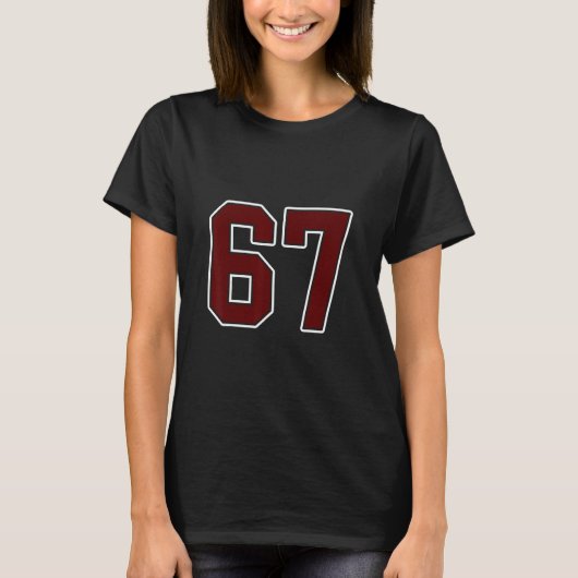 Maroon en witte nummer 67 jersey speler uniform # t-shirt (Voorkant)