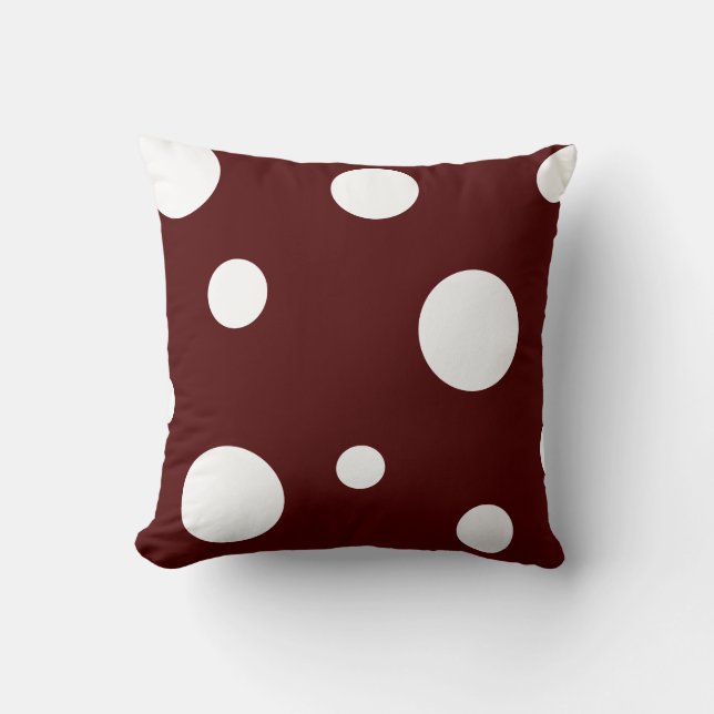 Maroon en witte Polka Dot Kussen (Voorkant)