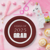 Maroon en witte school kleuren Afstuderen Papieren Bordje (Feest)