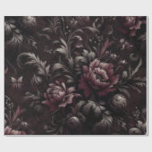 Maroon en zwart bloemencadeau inpakpapier (Vlak)