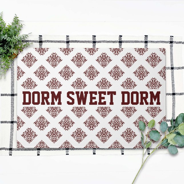 Maroon Fancy Damask Cool Fun Dorm School Home Deurmat (Creator heeft geüpload)