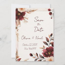 Maroon Floral Bewaar de datum Kaart