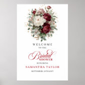 Maroon Floral Eucalyptus Gold Bridal Welcome Sign Poster (Voorkant)