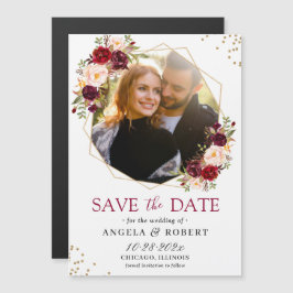 Maroon Floral Geometric Foto Save the Date Magnet