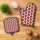 Maroon Flower Design Ovenwant & Pannenlap Set (Top down)