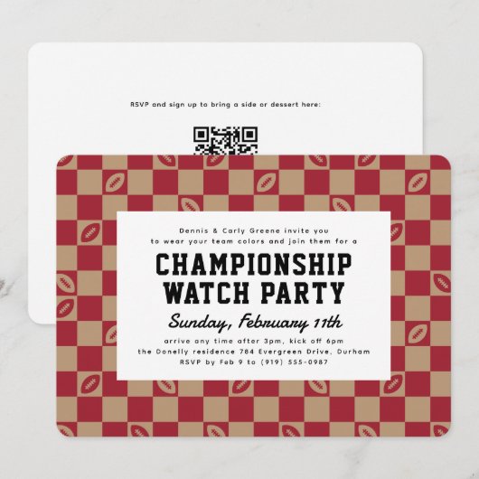 Maroon Football Check Big Game Watch Party Kaart (Voorkant / Achterkant)