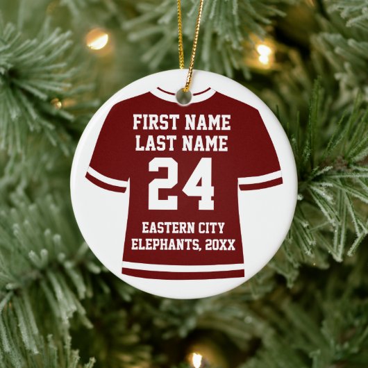 Maroon Football Soccer Hockey Sports Jersey Keramisch Ornament (Boom)