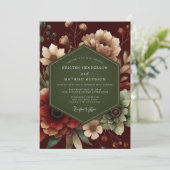Maroon Forest Bloom Wedding Kaart (Staand voorkant)