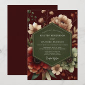 Maroon Forest Bloom Wedding Kaart (Voorkant / Achterkant)
