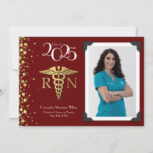Maroon Foto van het Nursing Gold Afstuderen Kaart (Voorkant)