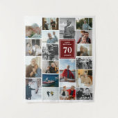 Maroon Fotocollage Happy Birthday Naam & leeftijd Wandkleed (Voorkant)