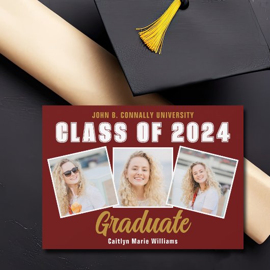 Maroon Fotocollage Klasse van 2025 Afstuderen Aankondiging