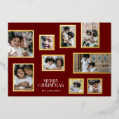 Maroon Fotolijsten Collage Moderne Vrolijke Kerstm Folie Feestdagenkaart (Voorkant)
