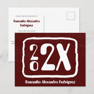 Maroon Funky Class Year Afstuderen Briefkaart