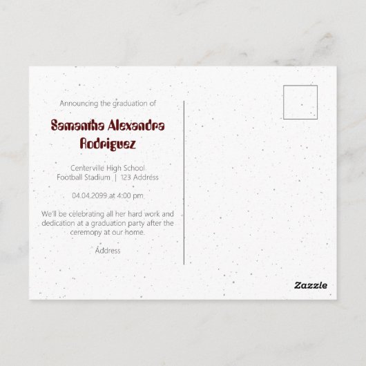 Maroon Funky Class Year Afstuderen Briefkaart (Achterkant)