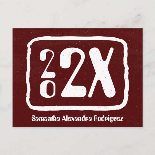 Maroon Funky Class Year Afstuderen Briefkaart (Voorkant)