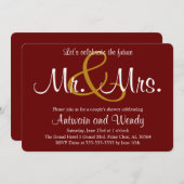 Maroon Future Mr & Mrs Engagement Party Kaart (Voorkant / Achterkant)