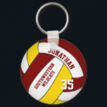 maroon - geel volleybal voor gepersonaliseerde jon sleutelhanger<br><div class="desc">Deze gepersonaliseerde volleybalsleutelhanger voor jongens met teamnaam is voorzien van een maroon,  geel en wit volleybal waarop je de naam van de speler en het jersey nummer plus schoolteam en mascot naam kunt aanpassen - door katz_d_zynes</div>