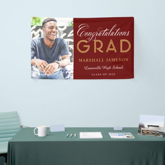 Maroon Gefeliciteerd Calligrafie Afstuderen Foto Spandoek (Beurs)