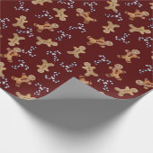Maroon Gingerbread Heren & Candy Cane Christmas Wr Cadeaupapier (Hoek)