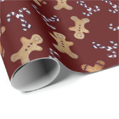 Maroon Gingerbread Heren & Candy Cane Christmas Wr Cadeaupapier (Rol Hoek)