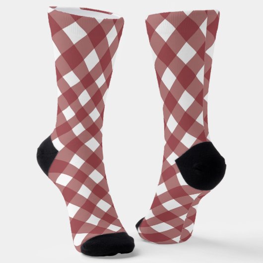 Maroon Gingham Pattern Print Maroon Tartan Design Sokken (Gebogen)