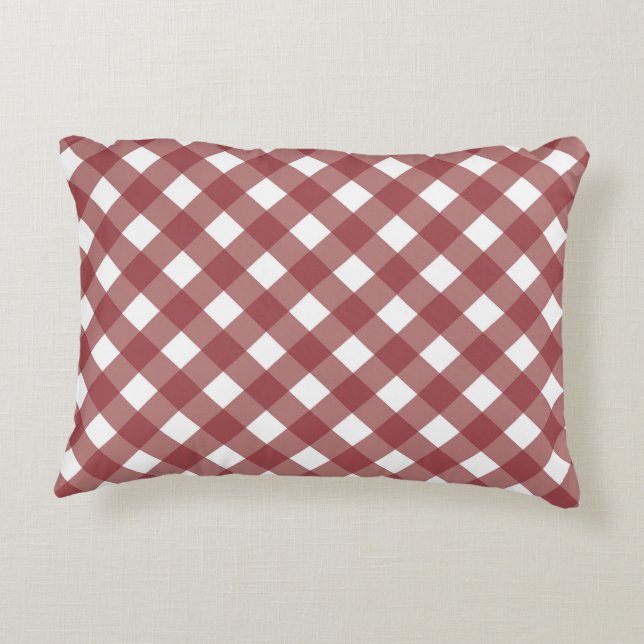Maroon Gingham Print Accent Pillow Kussen (Achterkant)