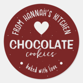 Maroon glitter achtergrond gebakken met liefde ronde sticker